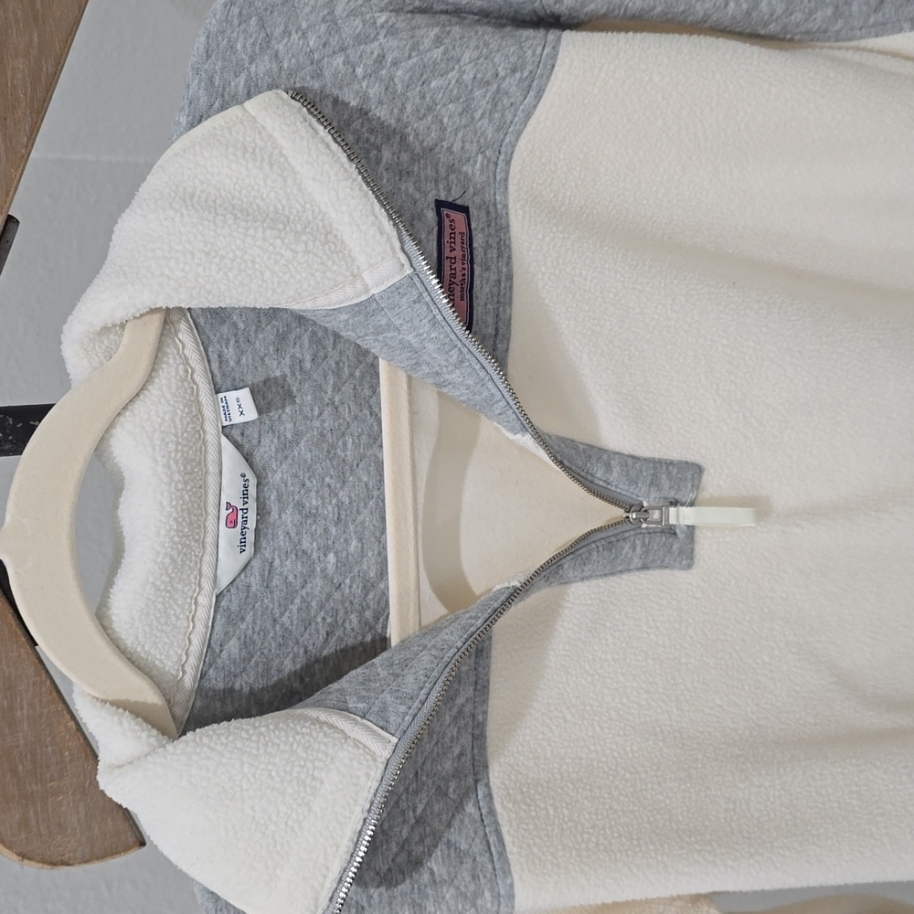 Vineyard Vines Women's Cream Grey Quilted Fleece Pullover Half Zip Womens XXS - Picture 3 of 14